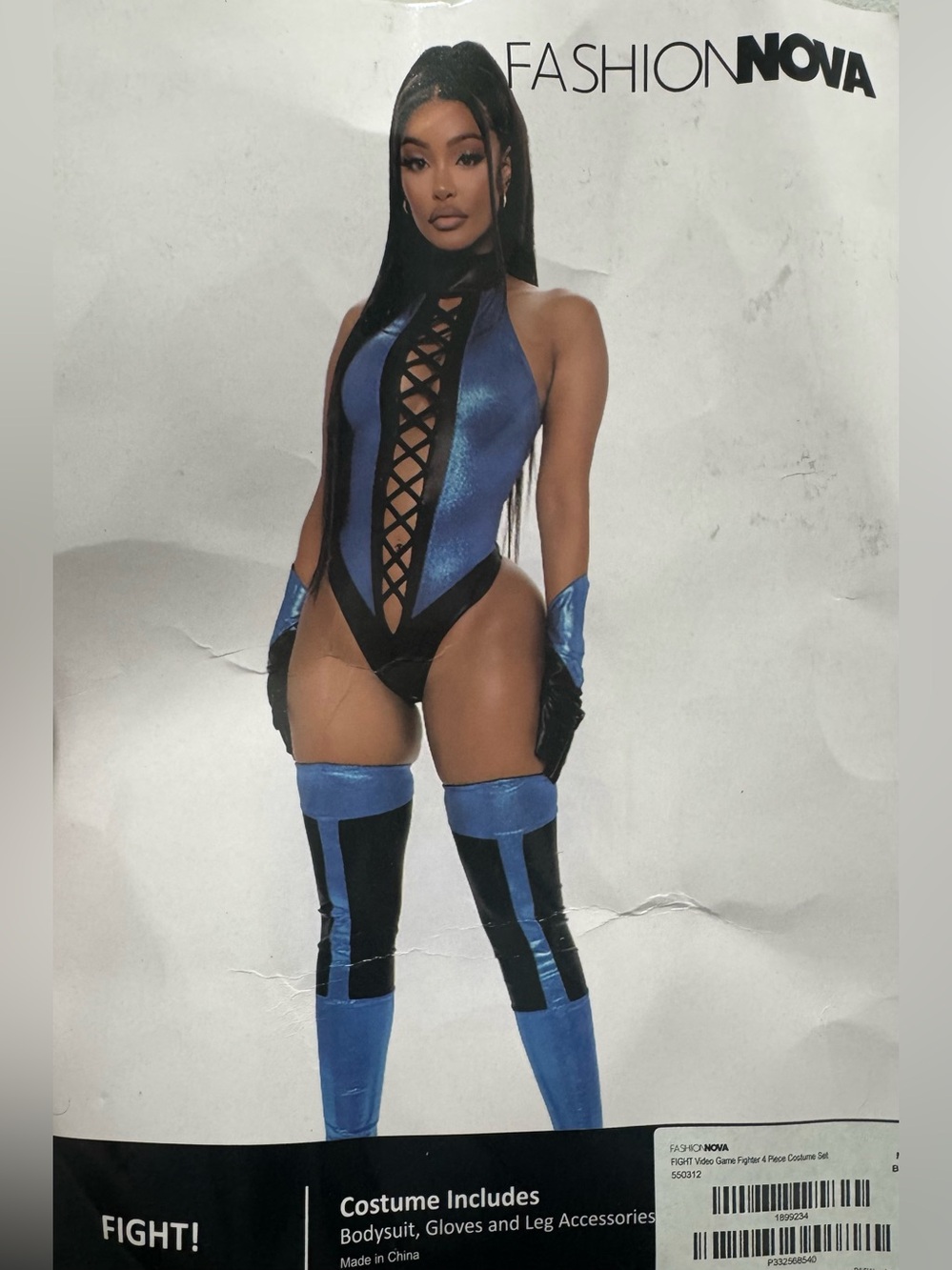 Fashion Nova Metallic Blue and Black ninja Halloween Costume 3 piece Set